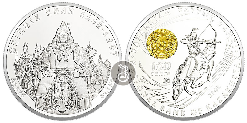 Чингисхан, серебро, 28,77 г., Казахстан, 2008