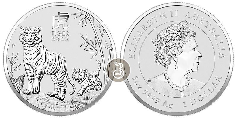 Тигр лунар, серебро, 1 oz, Австралия, 2022