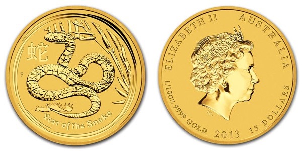 Змея лунар, золото, 1/10 oz, Австралия, 2013