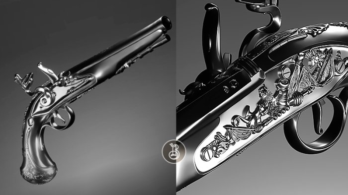 Кремневый пистолет Джорджа Вашингтона из чистого серебра