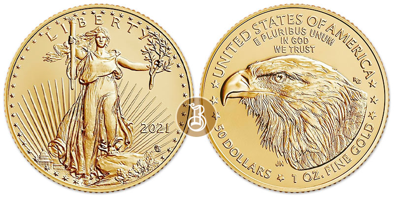 Орел американский, золото, 1 oz, АЦ, США, с 2021 г