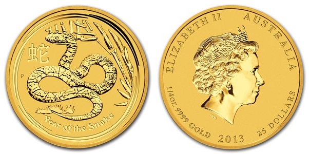 Змея лунар, золото, 1/4 oz, Австралия, 2013