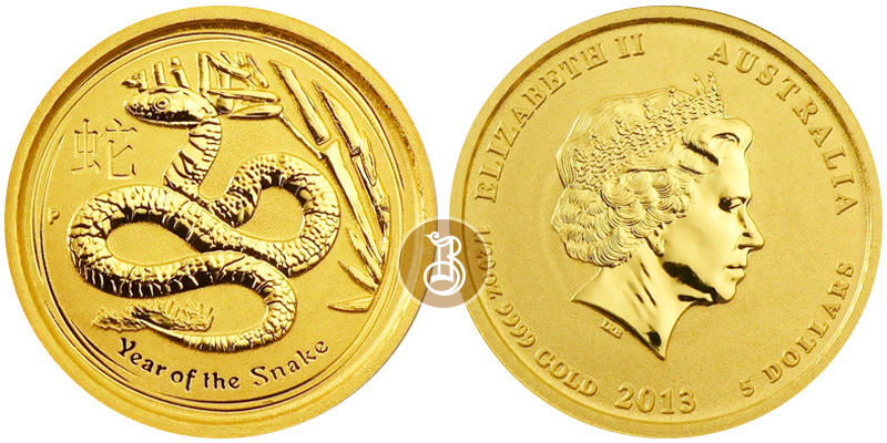 Змея лунар, золото, 1/20 oz, Австралия, 2013