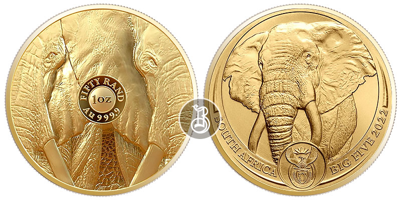 Слон, золото, 1 oz, ЮАР