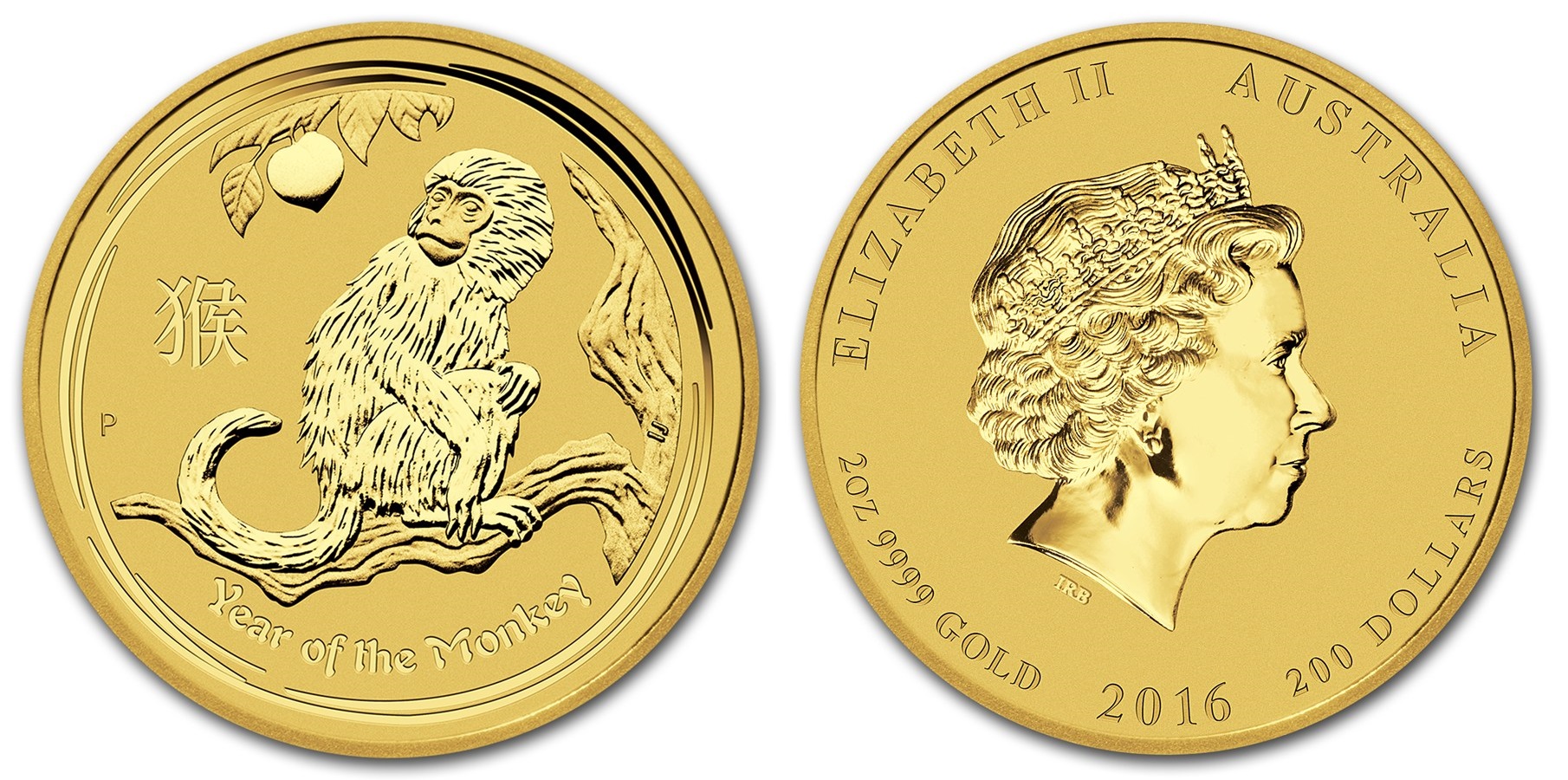 Обезьяна, золото, 2 oz,  Австралия, 2016