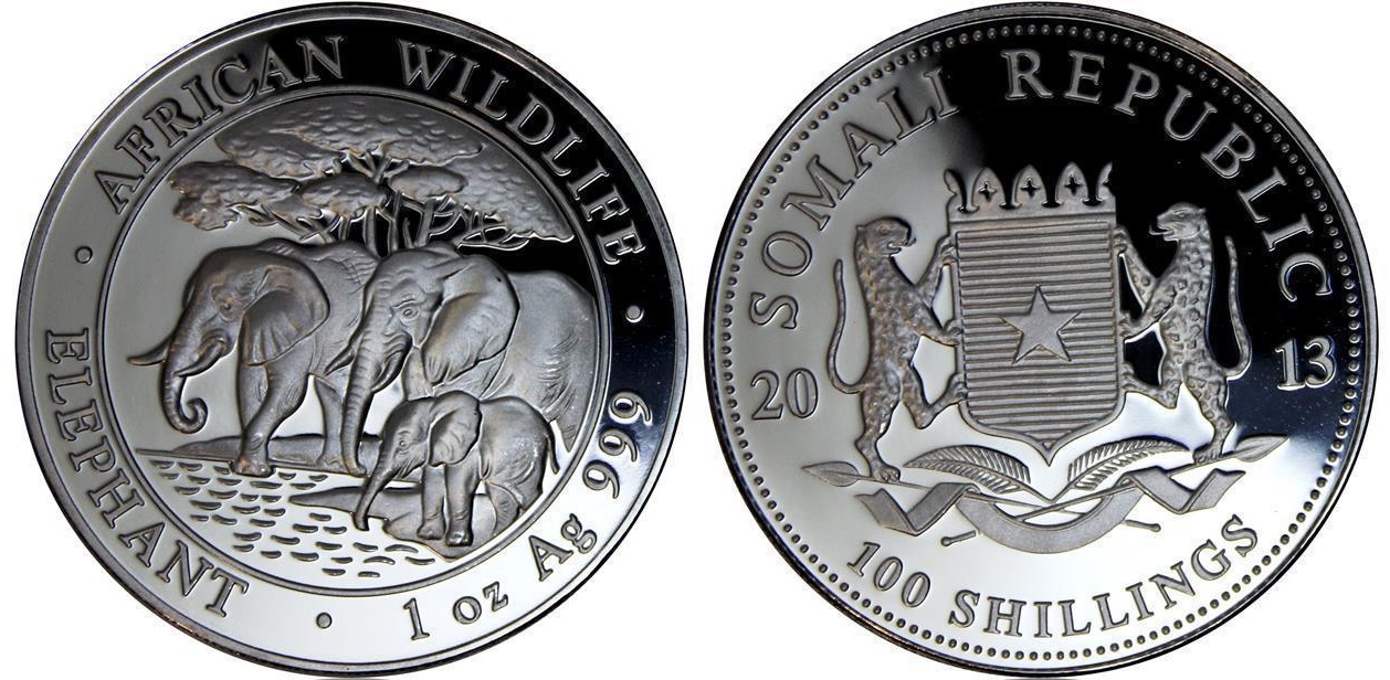 Слон, серебро, 1 кг, Сомали