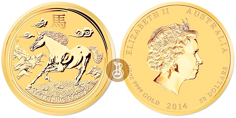 Лошадь лунар, золото, 1/2 oz, Австралия, 2014