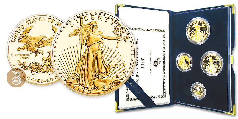 Орлы американские - НАБОР, 4 шт, золото, США, 2013