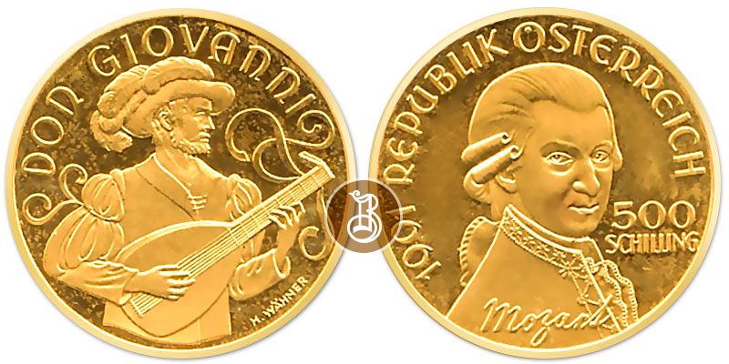 Моцарт, золото, 8 гр., Австрия, 1999