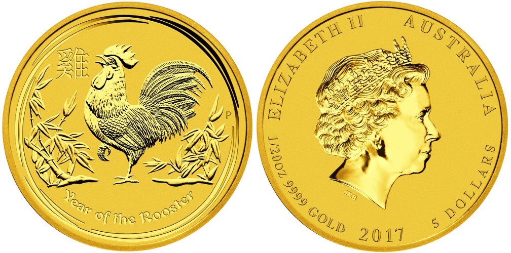 Петух лунар, золото, 1/20 oz, Австралия, 2017