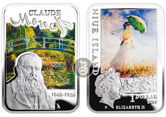 Моне Клод, серебро (цветное), 1oz, Ниуэ, 2010