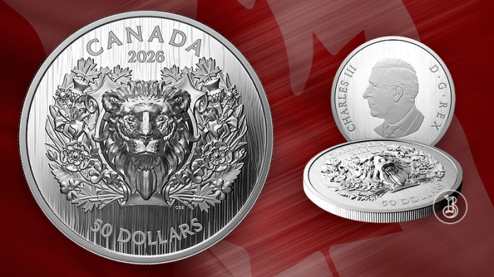 Геральдический лев Канады в высоком рельефе