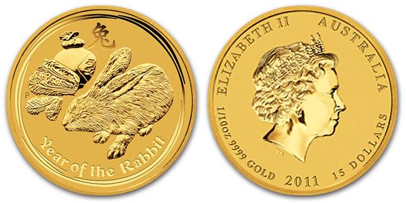 Кролик лунар, золото, 1/10 oz, Австралия