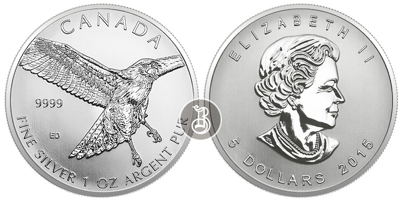 Краснохвостый ястребй, серебро, 1 oz, Канада, 2015