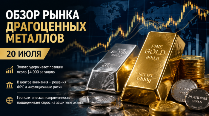 Обзор рынка драгоценных металлов на 20 июля: золото сохраняет устойчивость, несмотря на давление доллара