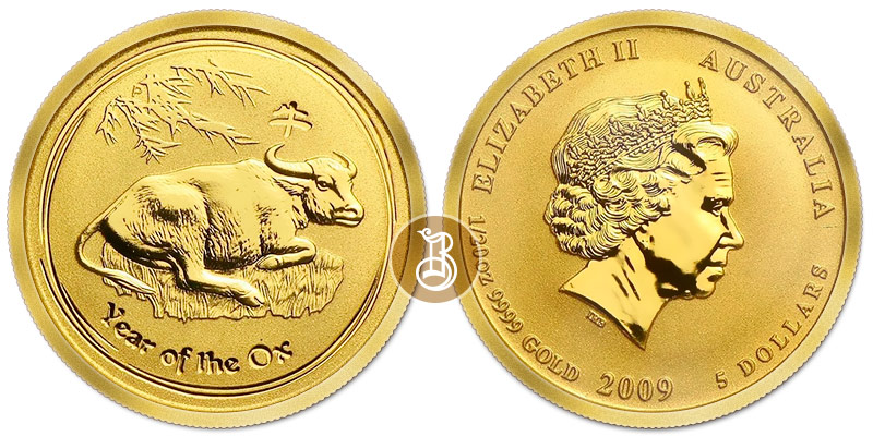 Бык лунар, золото, 1/20 oz, Австралия, 2009