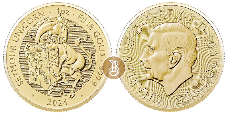 Единорог, золото, 1 oz, Великобритания, 2024