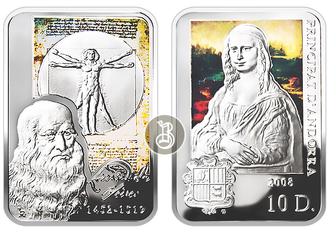 Джоконда - Леонардо да Винчи, серебро (цветное), 28.28 gr, Андорра, 2008