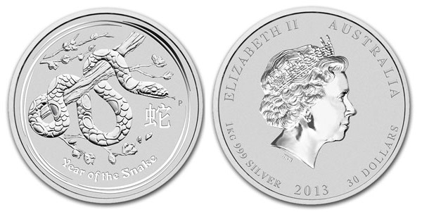 Змея лунар, серебро, 1 кг, Австралия, 2013