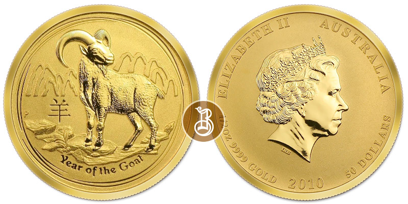 Коза лунар, золото, 1/2 oz, Австралия, 2015