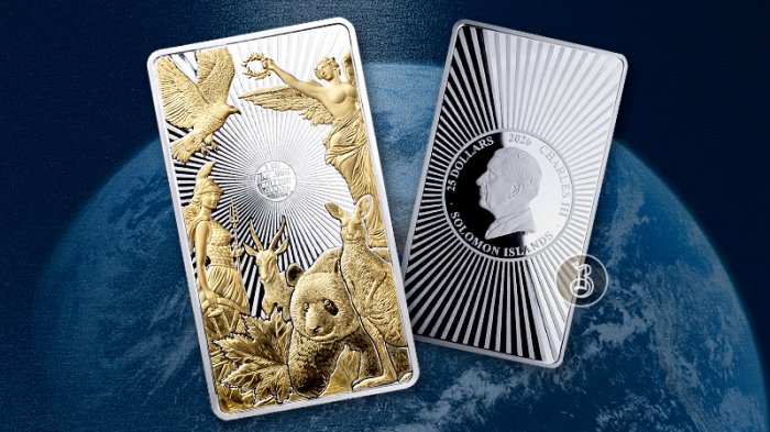 Легендарные эмблемы разных стран на одном слитке