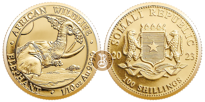 Слон, золото, 1/10 oz, Сомали, 2023