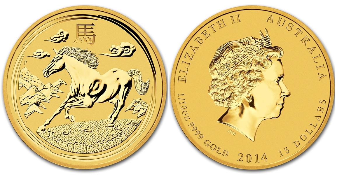 Лошадь лунар, золото, 1/10 oz, Австралия, 2014