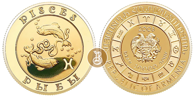 Рыбы, золото, 1/4 oz, Армения, 2008