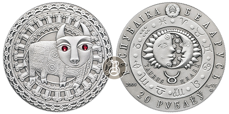 Телец,  серебро, 1 oz, Беларусь, 2009