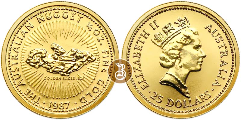 Наггет - самородок, золото, 1/4 oz,  Австралия