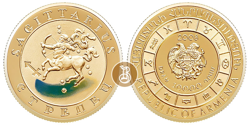 Стрелец, золото, 1/4 oz, Армения, 2008