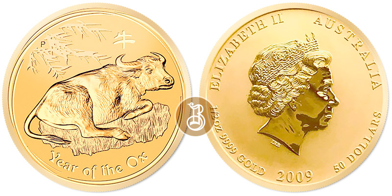Бык лунар, золото, 1/2 oz, Австралия, 2009
