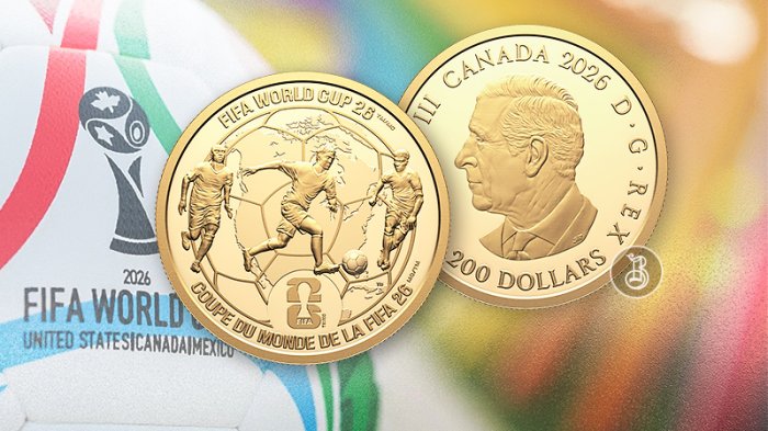 Золотая монета Канады 2026 года в честь грандиозного спортивного события