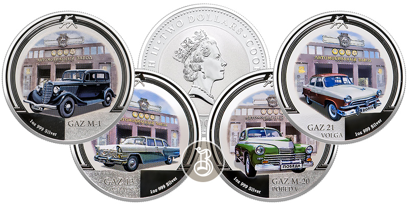 Автомобили ГАЗ - НАБОР 4шт., серебро (цветное), Ниуэ, 2008