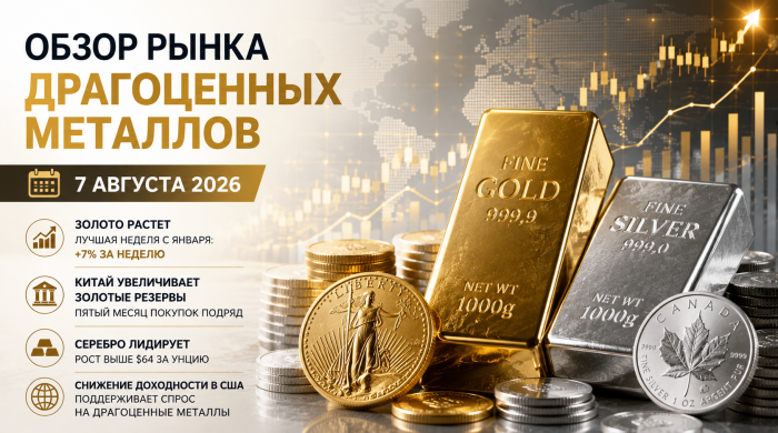 Обзор рынка драгоценных металлов на 7 августа: золото показывает сильнейший недельный рост с января