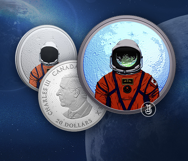 Монета, посвященная лунной миссии, с УФ-активируемым покрытием