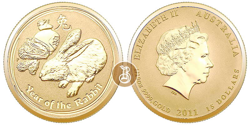 Кролик лунар, золото, 1/10 oz, Австралия