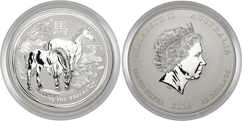 Лошадь лунар, серебро, 1 кг, Австралия, 2014