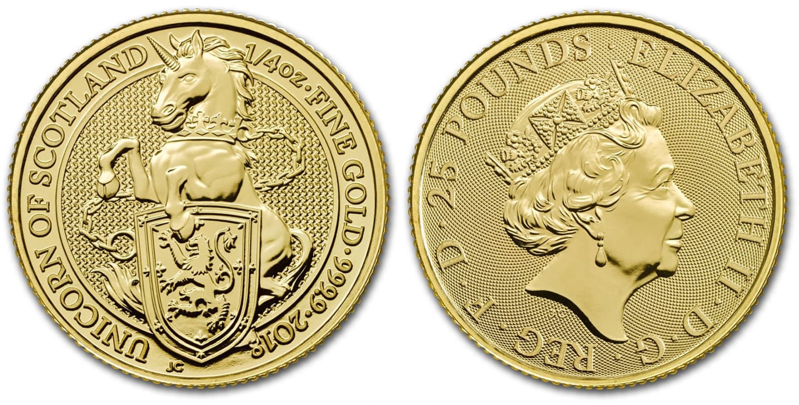 Единорог, золото, 1/4 oz, Великобритания, 2018