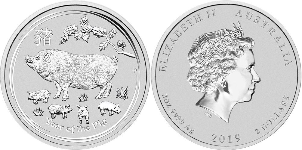 Свинья, серебро, 2 oz, Австралия, 2019