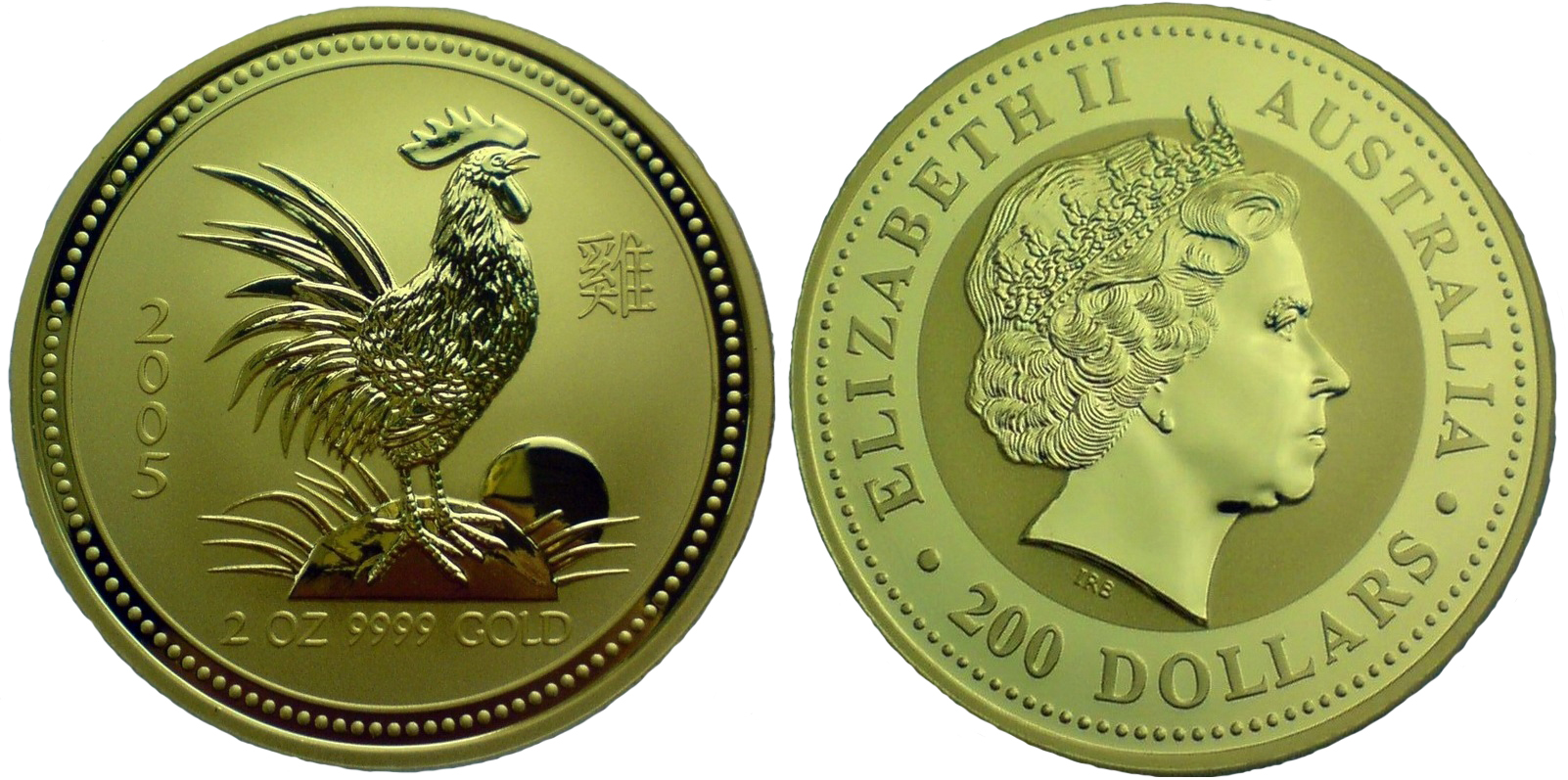 Петух лунар, золото, 2 oz, Австралия, 2005