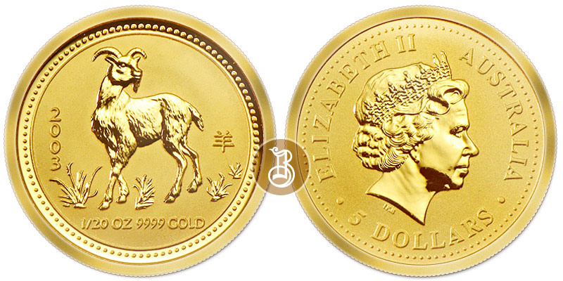 Коза лунар, золото, 1/20 oz, Австралия, 2003