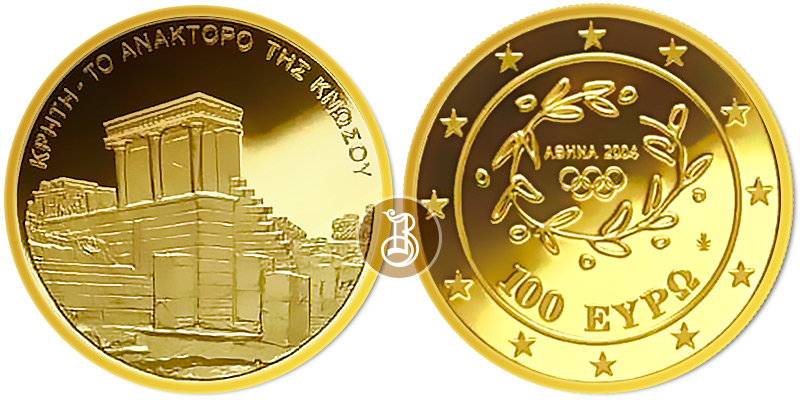 Дворец Кносс, золото, 10 г., Греция, 2004