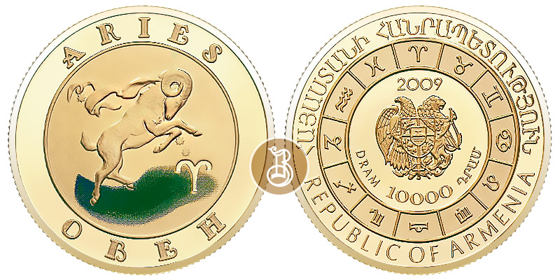 Овен, золото, 1/4 oz, Армения, 2009