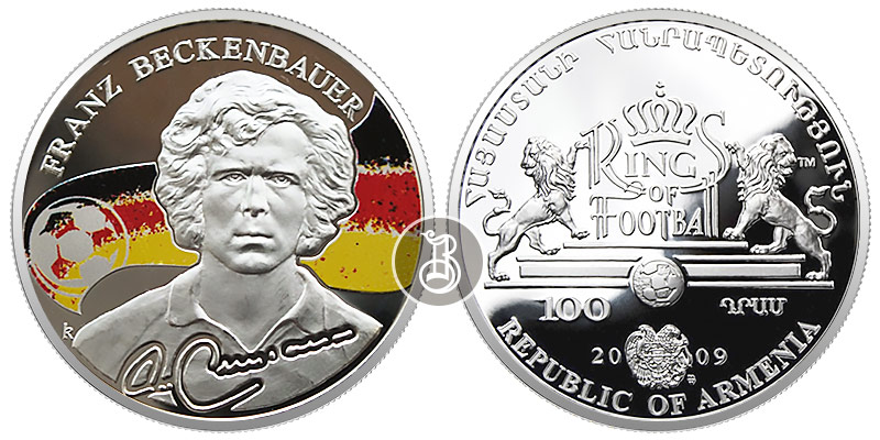 Франц Беккенбауэр, серебро (цветное), 1 oz, Армения, 2008