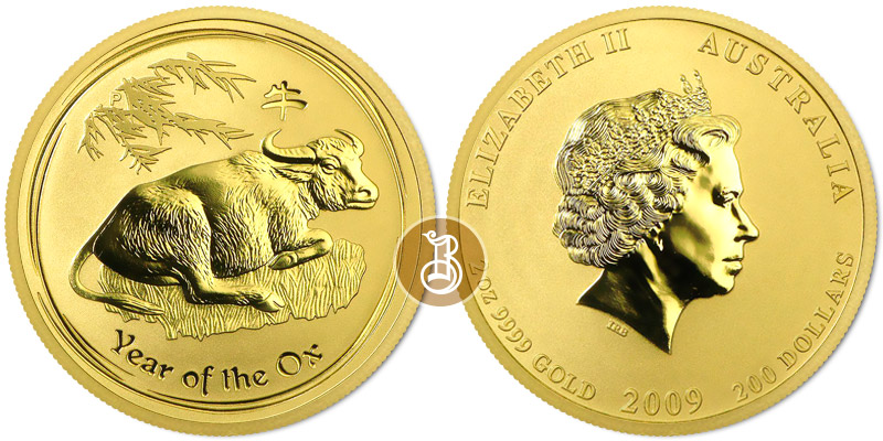 Бык лунар, золото, 2 oz, Австралия, 2009