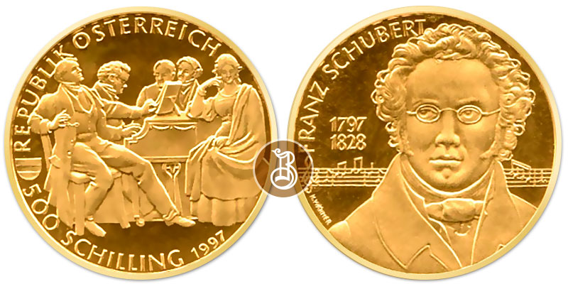 Шуберт, золото, 8 гр., Австрия, 1997