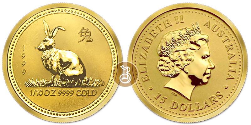 Кролик лунар, золото, 1/10 oz, Австралия, 1999