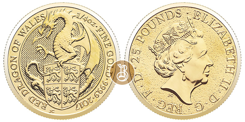 Дракон, золото, 1/4 oz, Великобритания, 2017