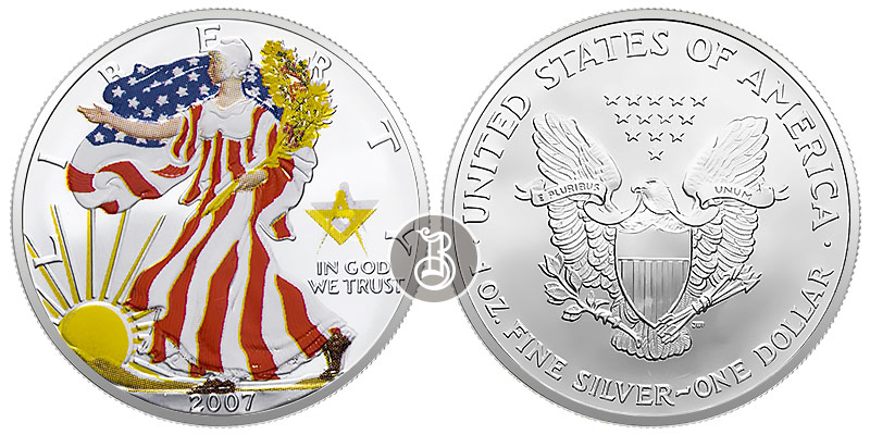 Орел американский, серебро цветное , 1 oz, США